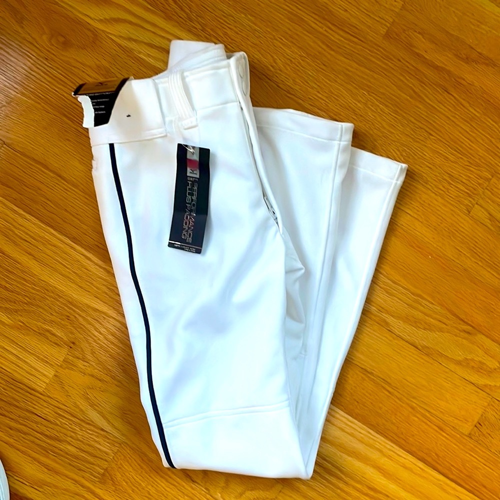 MIZUNO Performance Plus Padding Baseball Pants White Navy Piping Boys Youth M